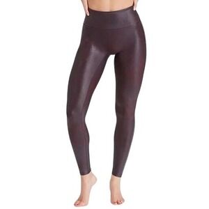 SPANX Faux Leather Leggings Size Medium High Waist Tummy Control Eggplant Purple